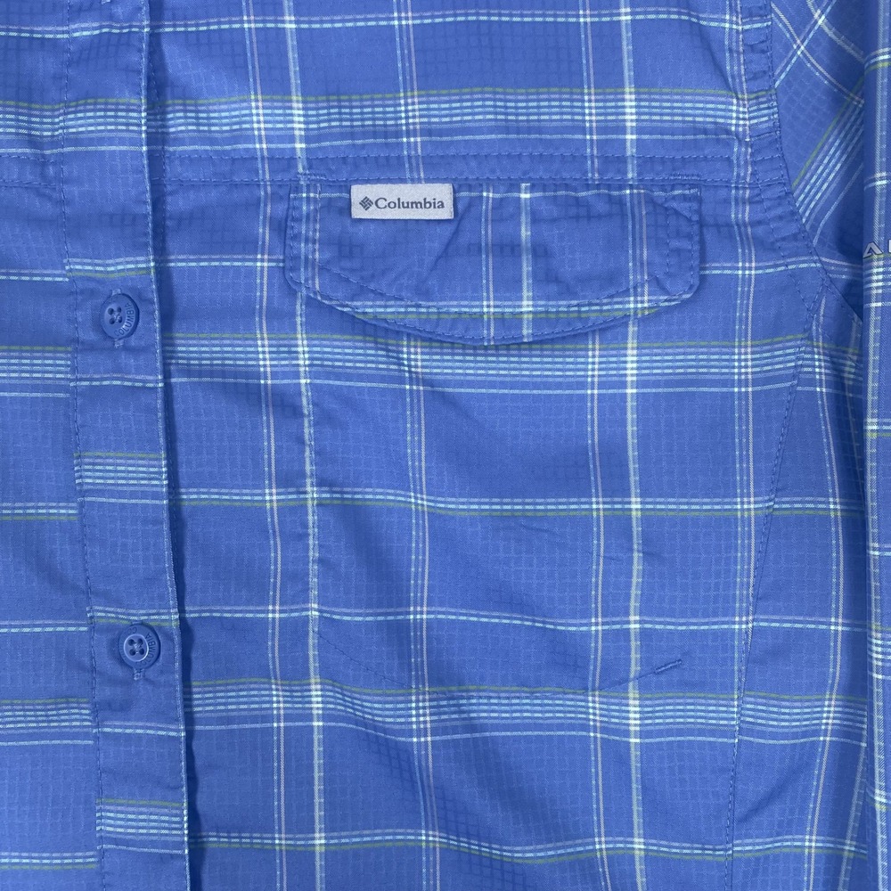 Columbia Button Down Shirt Womens Large Blue Plaid Omni-Shade Long Sleeve Hiking - Picture 4 of 15